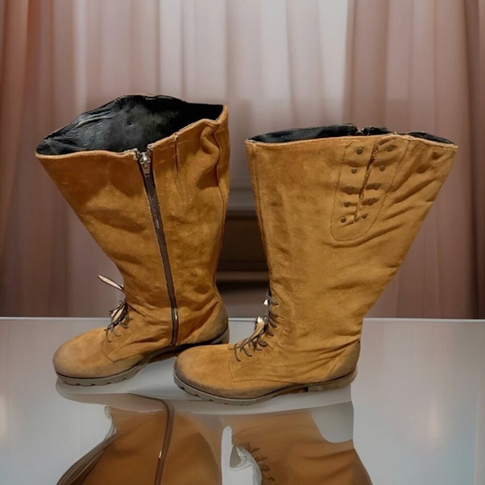 Summit White Mountain Italian Leather Biker Boots Brown Suede Wide Calf 10W 41